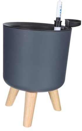 Gatuida Maceta de Riego Automático con Indicador Agua y Patas de Madera Macetero Interior Redondo Gris Mediano para Jardín Oficina y Decoración del