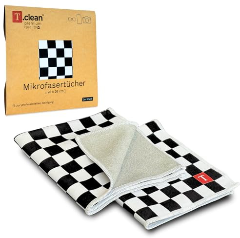 Mikrofasertücher zur professionellen Reinigung (2 Stück), zweiseitig zum Trocknen und Polieren, 26 x 26 cm groß, in edler Verpackung mit Schachbrett-Design | für Brille, Handy, Fotokamera