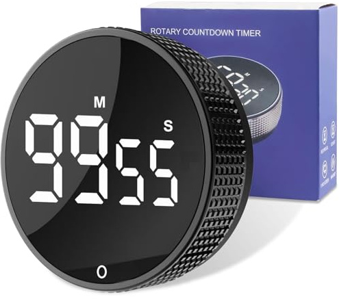 Magnetic Digital Kitchen Timer, Large LED Display Countdown Countup Timer, Adjustable 3 Volume Levels, Easy to Use for Kids & Seniors, Ideal for Cooking, Office, Classroom, Fitness (Black)