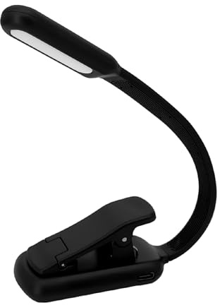 LED Rechargeable Book Light with Long Battery Life for Reading in Bed, Eye-Caring 4 Colour Temperatures & Stepless Dimming, Lightweight Flexible Clip-On Lamp for Book Lovers（Black