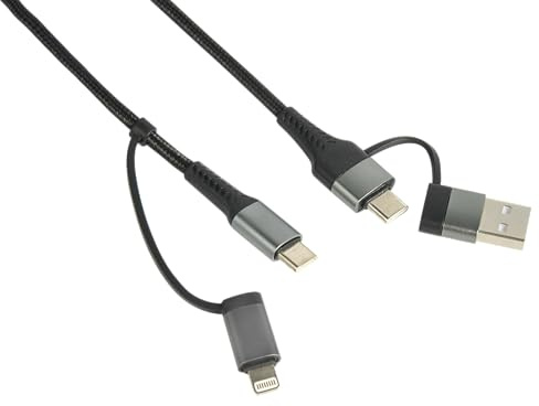 Electraline 500322 4-i-1 strömkabel typ USB A/USB-C till USB C/Lightning-snabbladdningskabel 1,5 m, PD60W