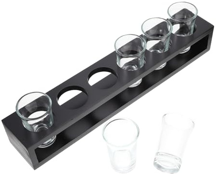 NUOBESTY Bicchieri per Liquori con Porta Bicchieri in Legno Nero Calici Sottili e Design Creativo per Ktv e Feste Organizer Elegante per Vino e Cocktail