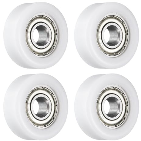 QUARKZMAN 4Pcs Polea de Rodamiento de Rueda 5x19x7mm, Rueda de Rodillos para Transportador con Rodamiento 605ZZ para Accesorios de Hardware Muebles (Blanco)