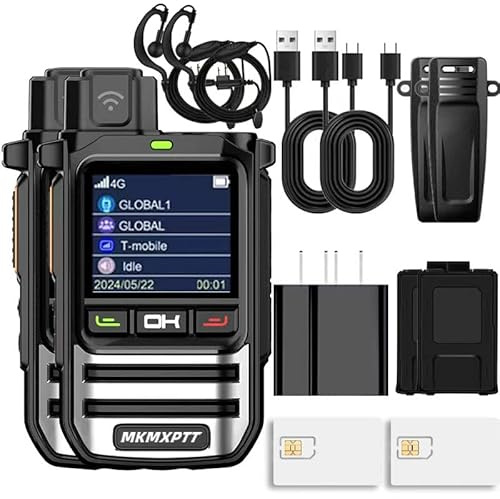 Global Lifetime Free Walkie Talkies MKMXPTT Rapid Unlimited Range 4G LTE PoC walkie Talkie National PTT Two-Way Radio Home Long-Distance Logistics Company with 【SIM Card Lifetime Free】 .(2PC)