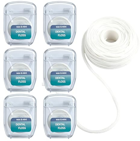 JININOSEU 6 Rollen Einfädel Zahnseide für Zahnspangen, Zahnseide für Brücken, Flausch Zahnband, 2-in-1-Expandierende Gewachste Spezialzahnseide