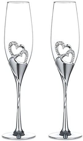 Sziqiqi 1 Set di 2 Bicchieri di Vino Rosso Creativo Ad Alta qualità, Bicchiere di Champagne, Bicchiere a Calice, Coppa Nuziale, Flute da Champagne, Argento