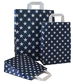 PGV Papiertragetaschen mit Flachhenkel Sterne BLAU (18 + 8 x 22 cm, 200 Stück)