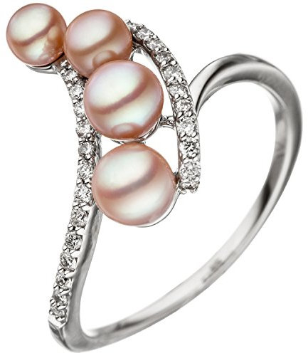 Jobo Damen-Ring aus 14 Karat 585 Weißgold mit 4 Perlen und 24 Diamanten Größe 58