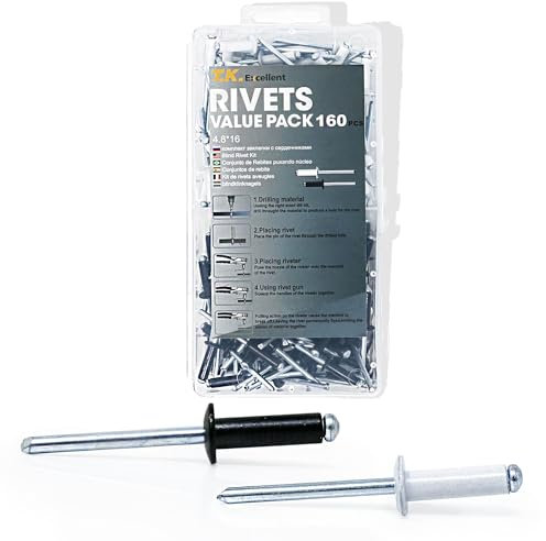 T.K.Excellent Rivet noir-Rivet blanc-Lot de 160 rivets pop en acier aluminium avec petite tête Noir et blanc M4,8 16 mm