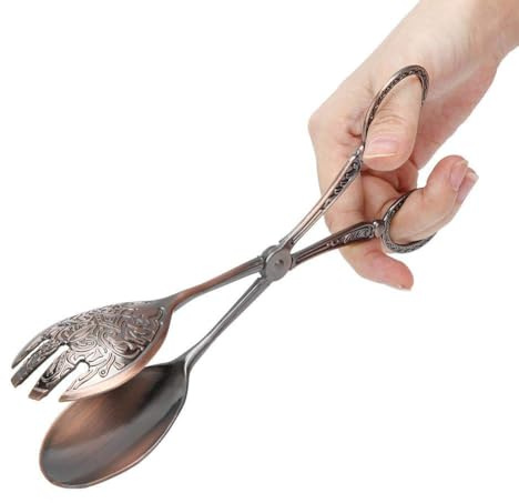 TOPINCN Buffet Tongs Zinc Alloy Salad Tongs Kitchen Tongs Serving Non-Slip Cooking Tongs(Copper)