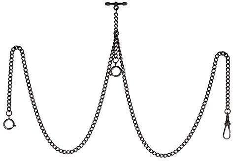 TREEWETO Taschenuhrkette mit T Bar Endstück Gesamtlänge 72cm Doppel Albert T-Bar Taschenuhr Kette 3 Haken für Weste Knopfloch