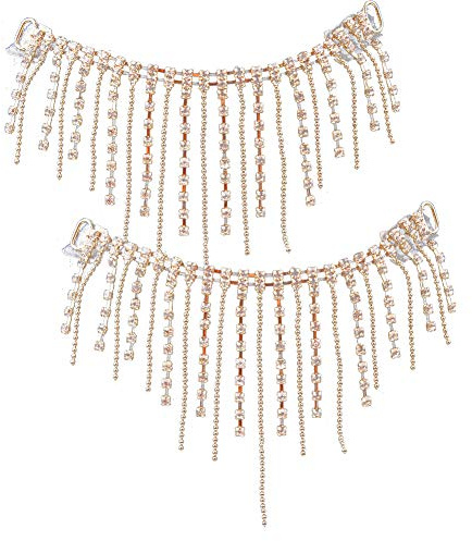 2 Stück Strass Quaste Kette, Strass Kette Braut Trim Fransen Kristallklare Applikation Strass Halsreif DIY High Heels Schnallen Dekor