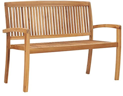 vidaXL Teak Massiv Gartenbank 2-Sitzer Stapelbar Holzbank Sitzbank Parkbank Bank Gartenmöbel Balkonbank Terrassenbank Teakbank 120cm