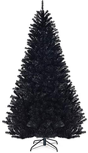 COSTWAY 180cm/225cm Künstlicher Weihnachtsbaum schwarz, Tannenbaum mit Metallständer, Christbaum PVC Spitzen, Kunstbaum Weihnachten Klappsystem ideal für Zuhause, Büro, Geschäfte und Hotels (225cm)