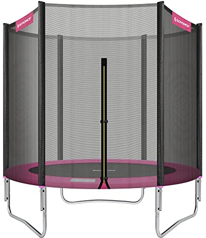 SONGMICS Trampolin Outdoor, Ø 183 cm Gartentrampolin, mit Sicherheitsnetz, Sicherheitsabdeckung, bis 100 kg belastbar, für Garten, pink STR061P01