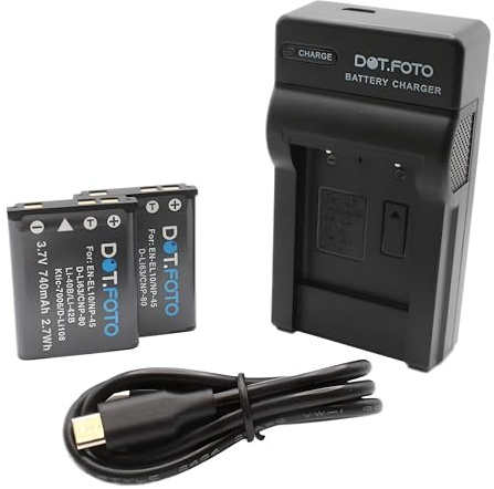 Dot.Foto LI-40B, LI-42B Premium 740mAh Batería (x2) & LI-40C Tipo Cargador de Batería USB para Olympus C-25, C-520, C-540, C-550, C-560, C-570 / D-630 Zoom, D-720, FE-20, FE-150, FE-160, FE-5035