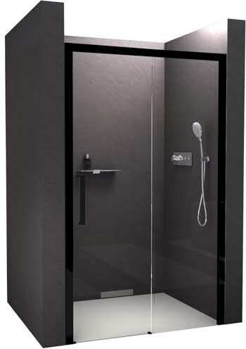 BERNSTEIN Nicho de ducha con puerta corredera de cierre suave 160x195cm DX906 Instalación flexible Ducha de cristal transparente con mampara de ducha NANO, color del perfil en negro