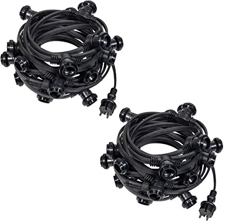 SKYLANTERN Ghirlanda Guinguette IP65, 20 m, colore nero, collegabile, ghirlanda luminosa per lampadina E27, 40 prese, ghirlanda di guinguette per esterni per terrazza giardino bar