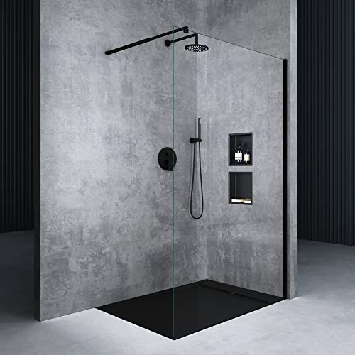Mai & Mai Duschwand für Dusche Duschabtrennung 50x200cm Walk-In Schwarz ESG-Sicherheitsglas 10mm NANO Glas BRAM3 Bremen2K