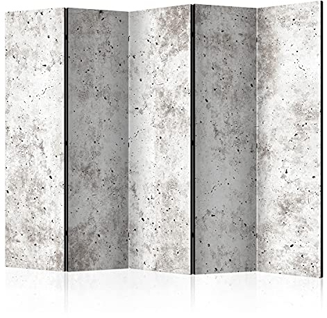 murando - Paravent Raumteiler Betonoptik, 225x172 cm, 5-teilig, Wohnzimmer | Mobiler Sichtschutz, sofort einsatzbereit, Holzrahmen, ideal fürs Wohnzimmer oder Büro, geruchsneutral, lichtbeständig