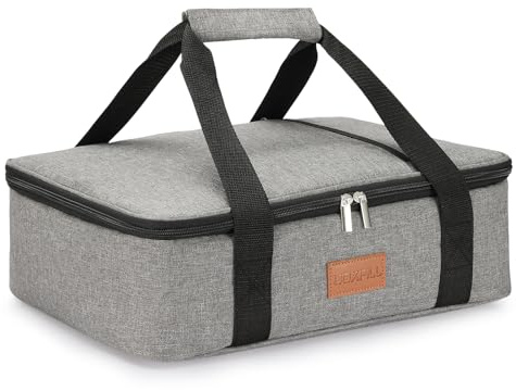 Uoxfill Lunch Bag Insulated Thermal Food Carrier Insulated Casserole Carrier for Hot or Cold Food,Insulated Tote Bag for Potluck Cookouts Parties Picnic, Lasagna Lugger,Fits 9x13 Baking Pan,Gray