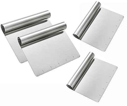4 Pack Stainless Steel Food Scraper and Chopper Large Griddle Spatula Kitchen Tool Gadget,Multi-purpose Kitchen Utensil for Dough, Cake, Pizza
