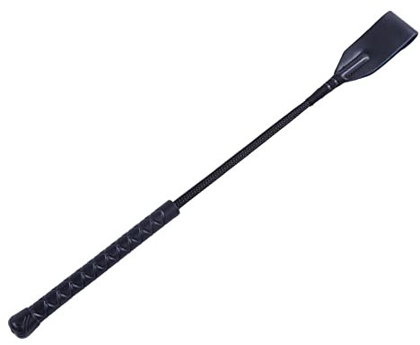 FOXBI Ledergerte Reitpeitsche schwarz Premium Leder Pferdegerte Anti Rutsch Griff Stock Pferdepeitsche,Schwarz 45,5 cm