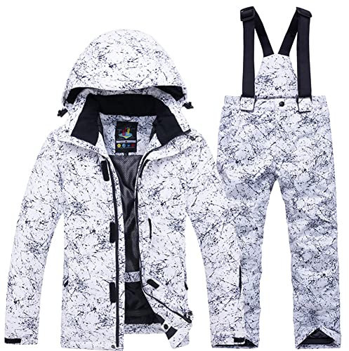 SXSHUN Jungen Schneeanzug mit Kapuze Wasserdicht Winddicht 2 Teilig Skijacke + Skihose Unisex Kinder Ski Overall Mädchen Skianzug, 146-152