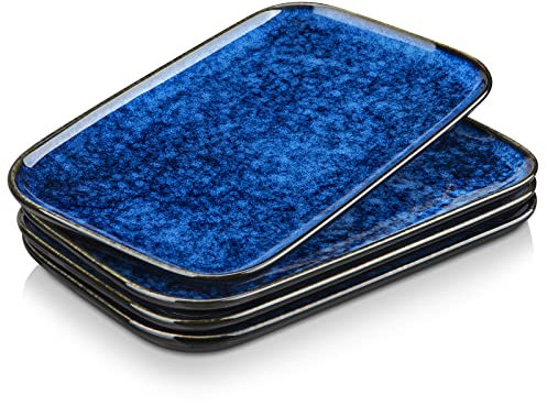 vancasso Stern Serving Platter & Tray Set, 4-Piece Ceramic Serving Plates for Parties, 11 Inch Easy-Clean Large Serving Dish for Main Course and Side Dishes, Blue