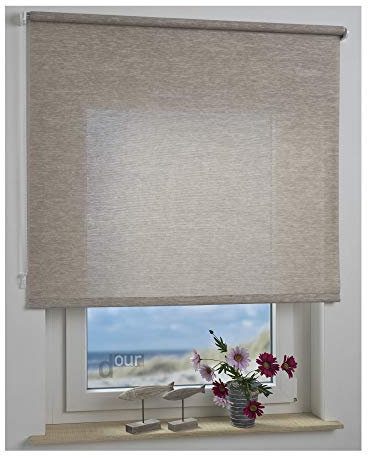 ourdeco Rollo/Seitenzugrollo / 122 x 180 Breite x Höhe/Struktur Natur Sand/lichtdurchlässiger Stoff/Sichtschutzrollo/Dekor-Rollo