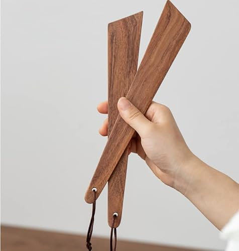 2 x 25 cm flache Holzspatel, antihaftbeschichtet, Mehrzweck-Teakholz-Spatel, Rühr- und Sautierwerkzeug, Flip Pancakes, Bankschaber, dünnes Hartholz-Utensil
