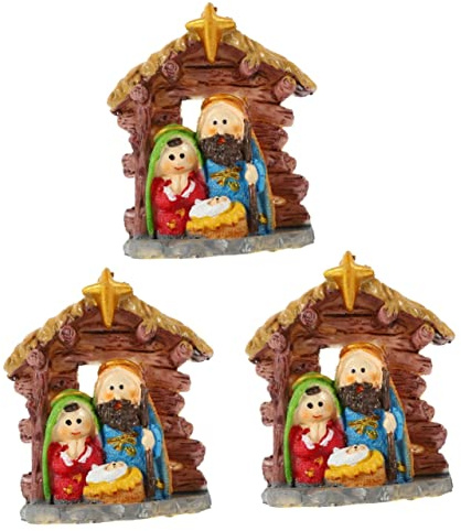 Toyvian 3piezas Estatua Miniatura De Jesús Pesebre Decoración Navideña Creativa para Estantes y Oficinas Adorno Religioso De Resina
