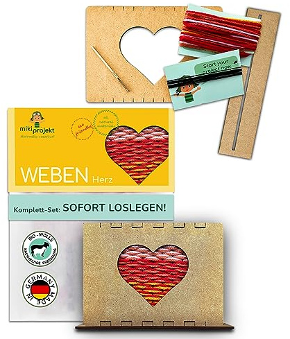 mikiprojekt® Webrahmen für Kinder Ab 5 Jahre mit einfacher Anleitung -made in Germany- Entwicklungsförderndes Weben mit unbedenklichem Biomaterial - Komplettset – Schulwebrahmen - Kinderwebrahmen