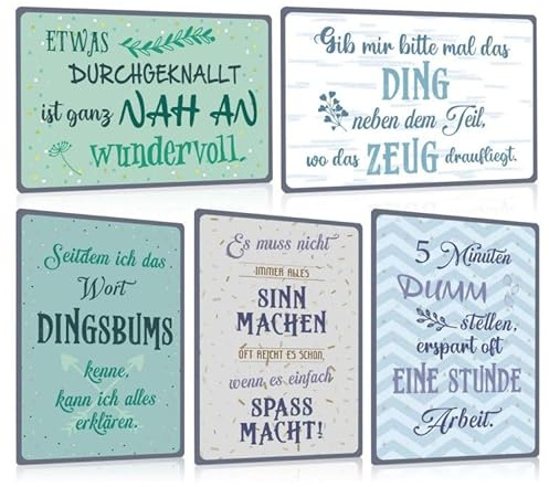 5ER SET - Retro Blechschilder Sprüche Lustig - ES MUSS NICHT IMMER ALLES SINN MACHEN - Metall-schilder mit Sprüchen Witzige Garten Wanddeko Geschenk - DIN A4