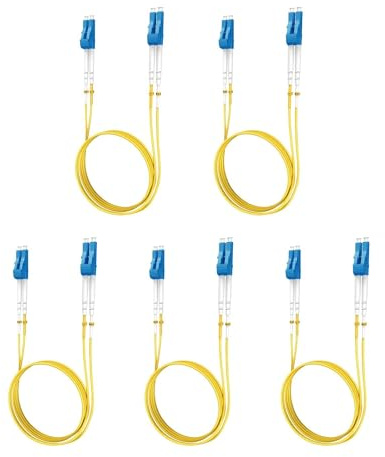 Yonwide Single Mode Fiber Lc to Lc 1m (3.28 ft) 5 Pack, OS2 Single Mode Fiber Patch Cable Duplex, Singlemode Fiber Optic Cable Lc to Lc, LSZH SM Jumper Cord, Yellow SMF 1 Meter