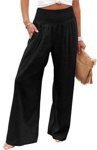 AIIYYQB Palazzo-Hose für Damen, elegant, hohe Taille, weites Bein, Business-Arbeitshose mit Taschen, 51-schwarz, M