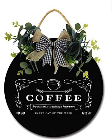 Coffee Everyday Haustürschild, lustige Kränze zum Aufhängen, Holzschild, Dekoration, rund, rustikal, Holz, Bauernhaus, Veranda, Dekor für Zuhause, Haustür, Dekoration, 27,9 x 27,9 cm