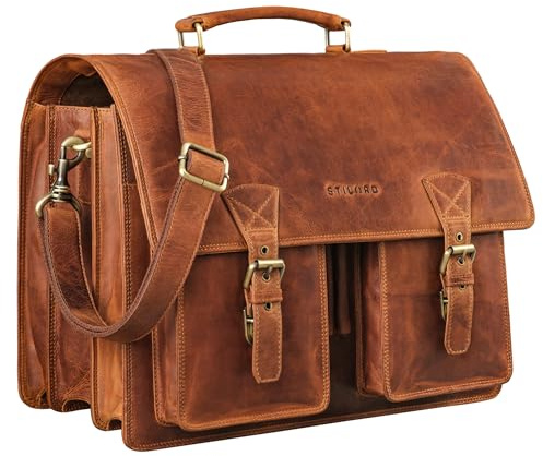STILORD XL Herren-Businesstasche aus Leder braun - große 15,6 Zoll Lehrer Laptop-Tasche - Männer-Aktentasche - Vintage Umhängetasche aus Rindsleder Cory