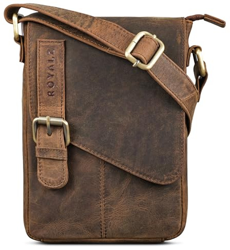 ROYALZ Louisiana Leder Umhängetasche Klein für Männer Herren Ledertasche Mini Seitentasche Vintage Look Tasche zum Umhängen;Farbe:Schwarz