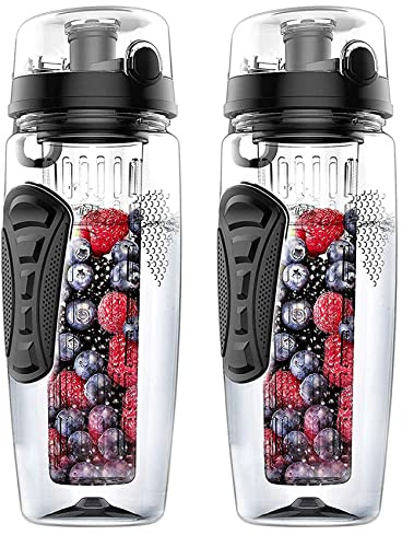 TsoLay 2 x 1000 ml infusore frutta infusore bottiglia di plastica sport detox salute nero