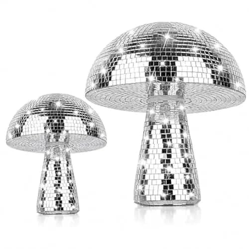 2 Stück Disco Pilze,Disco pilz gro,Spiegel pilz Disco,Disco Pilze Silber,discokugel deko,Disco Pilze für Heimdekorationen, Bühnenrequisiten, Spielzubehör,christbaumkugeln Set weihnachtlichen