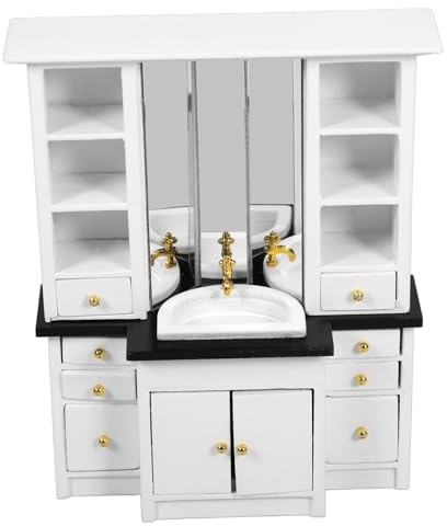 TOYANDONA Dollhouse Miniatur Waschbecken Schrank: Adorable Badezimmer Möbel Für Puppenhaus, Miniatur Küchenspüle Dekoration Haus Accessoires Und Spielzeug(Weiße)