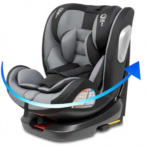 Various - I-Size Silla de Coche con ISOFIX Giratoria 360°,40-150 cm, de 0 a 12 años, Grupo 0/1/2/3,ECE R129,5 Posiciones Reclinadas, Protección Lateral, con Fijación Superior,Color Gris