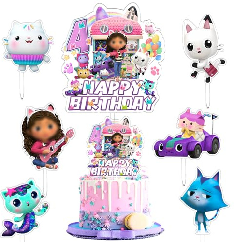 7 Pieces Gabb Decorations - Cupcake Toppers & Cake Decoration for 4th Birthday Party