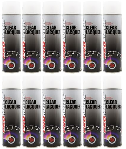 12x Promatic Clear Lacquer Spray, High Gloss Finish, 500ml, Fast Drying, Weatherproof, UV/Scratch/Impact Resistant