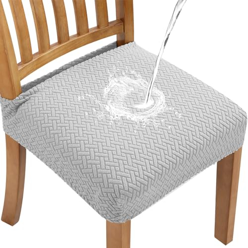 Fuloon 6 Pcs Housse de Chaise Imperméable Extensible Amovibles Lavables Housse Assise Chais pour Salle à Manger Cuisine Bureau Hôtel (6, Cendre Clair)