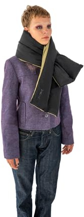 Expatrié Bufanda de Mujer Negro Verde - Ginny - Bufanda de Invierno Bicolor de Nylon - Chal Reversibile Acolchada con Diseño de Almohada - Bufanda Grande para Otoño e Invierno