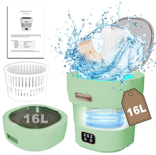 Mini lavatrice portatile con centrifuga – 16L Camping Lavatrice Mini Washing Machine Pieghevole Portatile Lavatrice Campeggio Piccola Lavatrice Viaggio Verde (Ultra Pulizia)