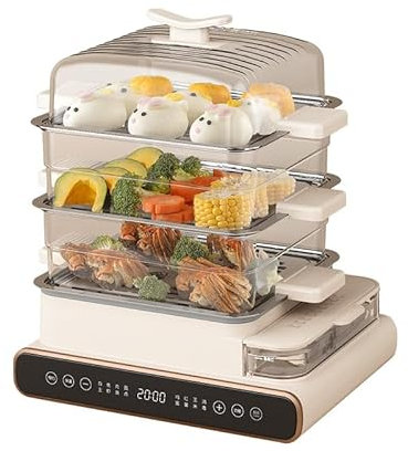 Yiustldd Cuiseur Vapeur électrique à 3 Niveaux, cuiseur Vapeur à 360 °, Chauffe-Aliments Amovible, Conservation Automatique de la Chaleur Pendant 12 Heures, multicuiseurs électriques pour Viande