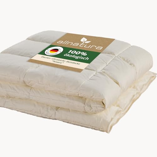 allnatura Daunen Bettdecke ANSARA Ultraleicht 135x200 - federleichte Ganzjahresdecke mit optimalen Isolationseigenschaften - 90% Daunen und 10% Federn Klasse 1 - Downpass - Made in Germany
